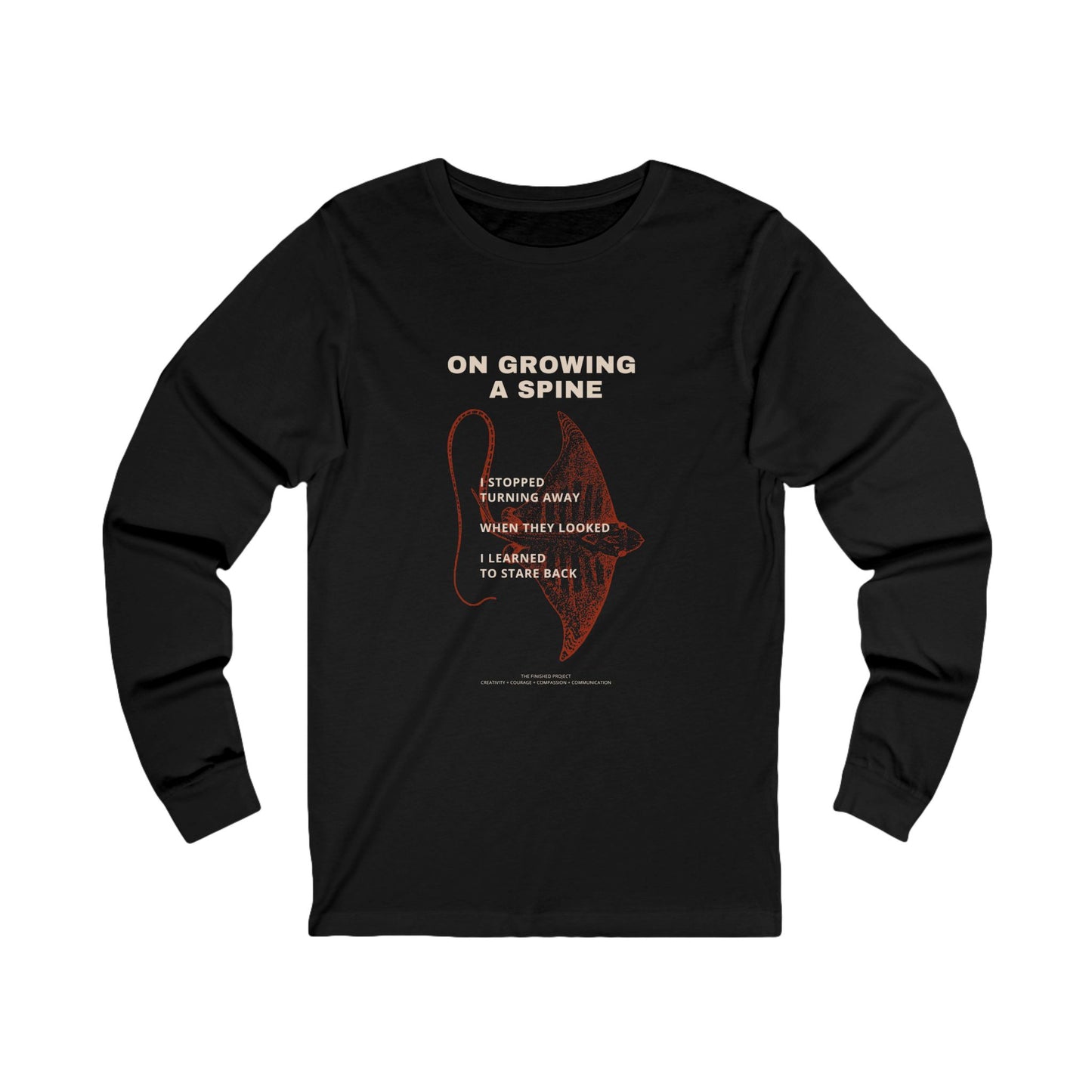 "On Growing a Spine" Long Sleeve Cotton T-Shirt, Unisex, Sizes S-2XL | The Finished Project