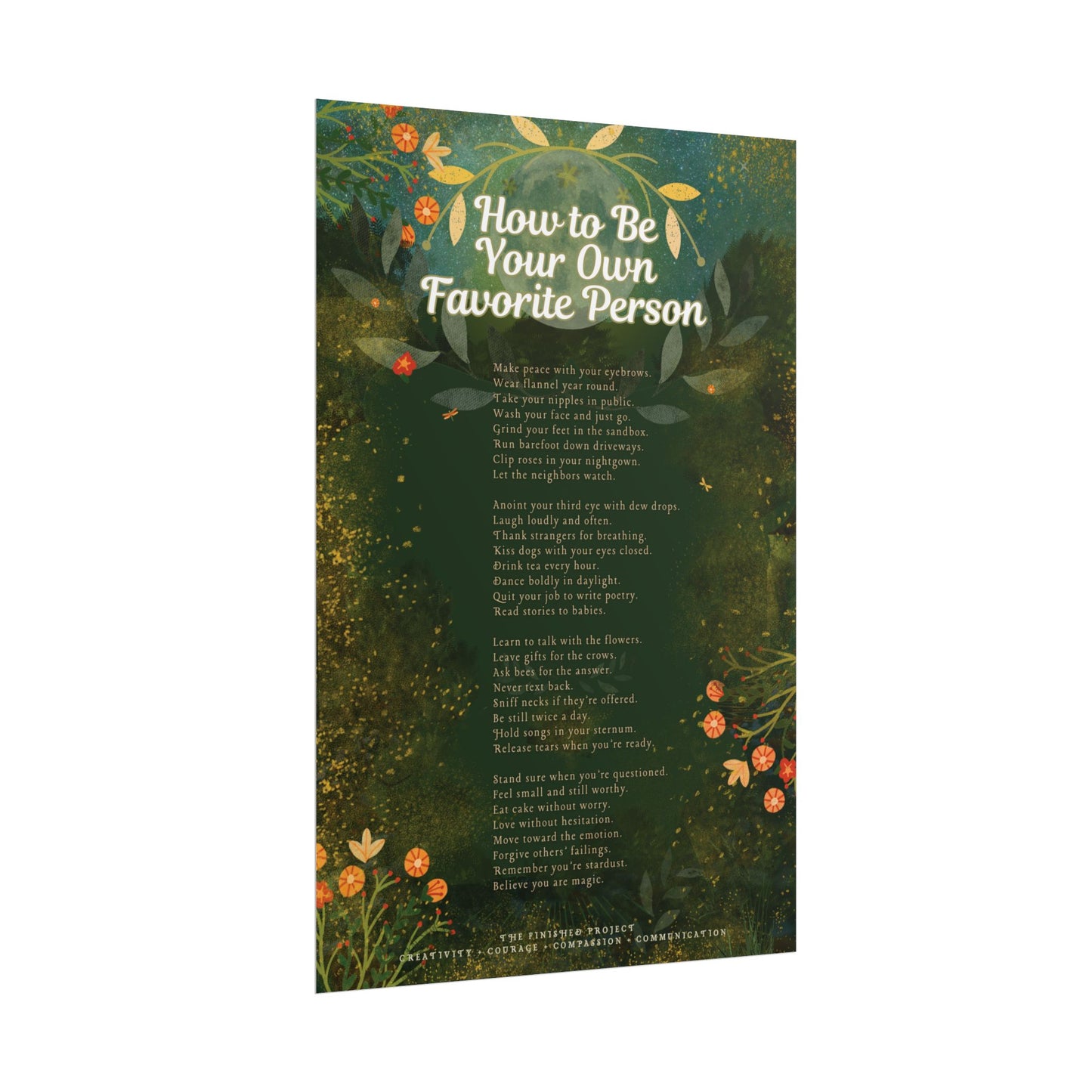 "How to Be Your Own Favorite Person" Poetry Poster - Vertical Matte Art Print, 24x36 or 12x18 | The Finished Project