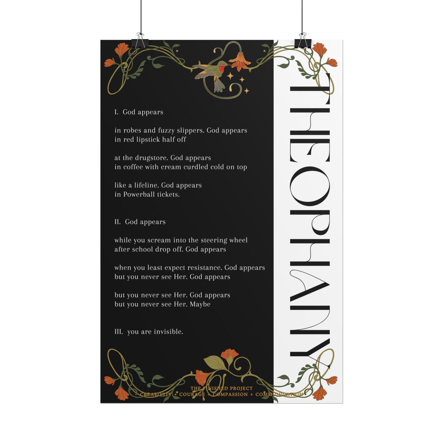 "Theophany" Poetry Poster - Vertical Matte Art Print, 24x36 or 12x18 | The Finished Project