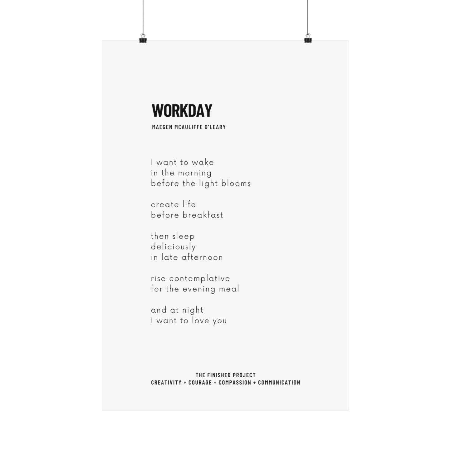 Workday 24x36” Vertical Poetry Poster