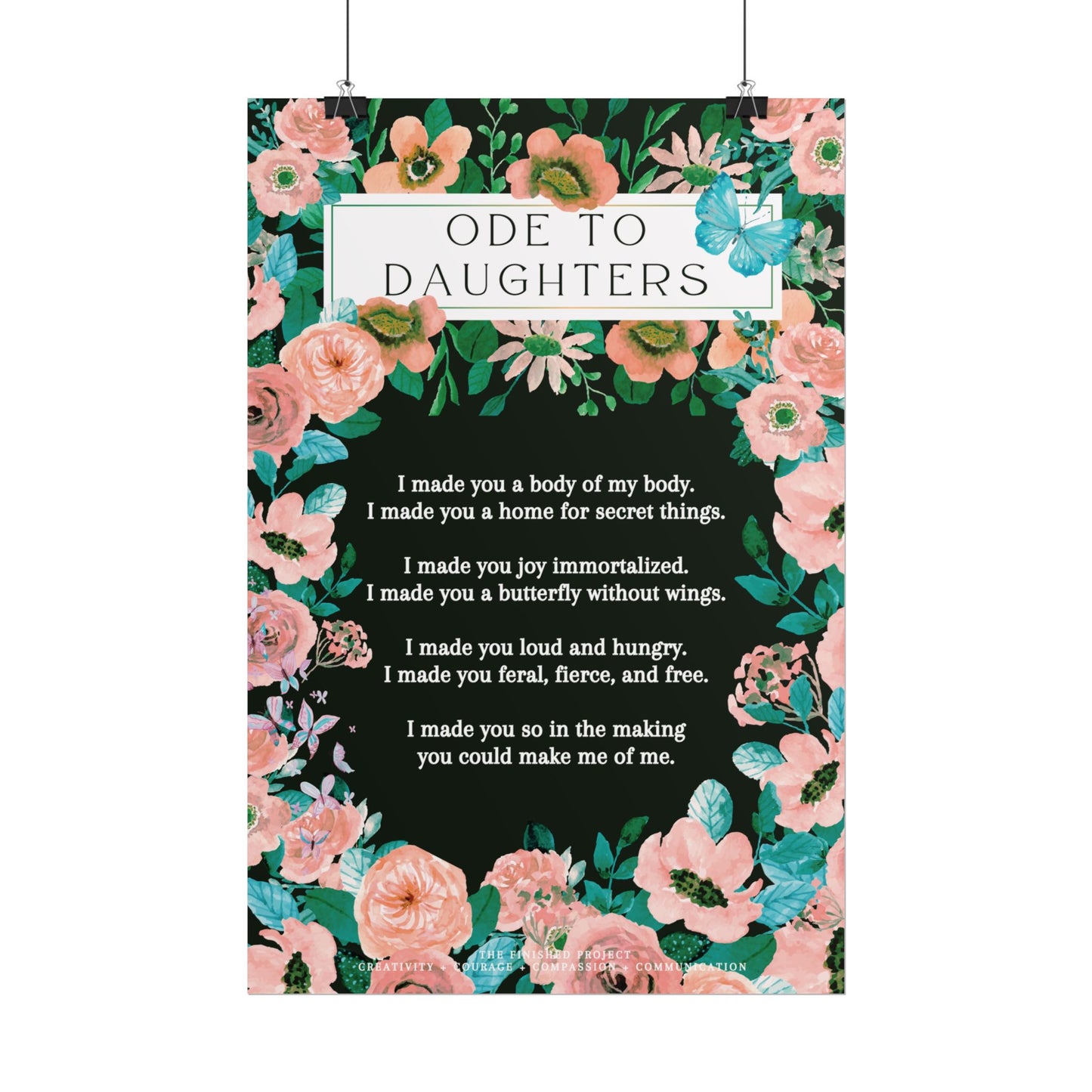 "Ode to Daughters" Poetry Poster - Vertical Matte Art Print, 24x36 or 12x18 | The Finished Project