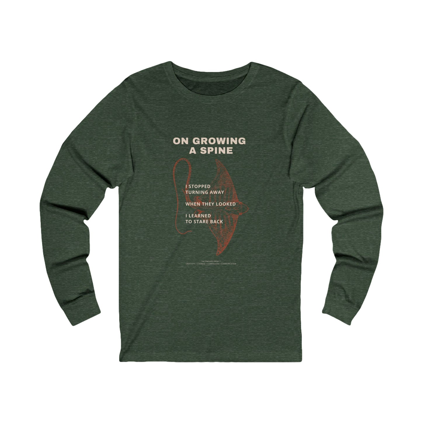 "On Growing a Spine" Long Sleeve Cotton T-Shirt, Unisex, Sizes S-2XL | The Finished Project