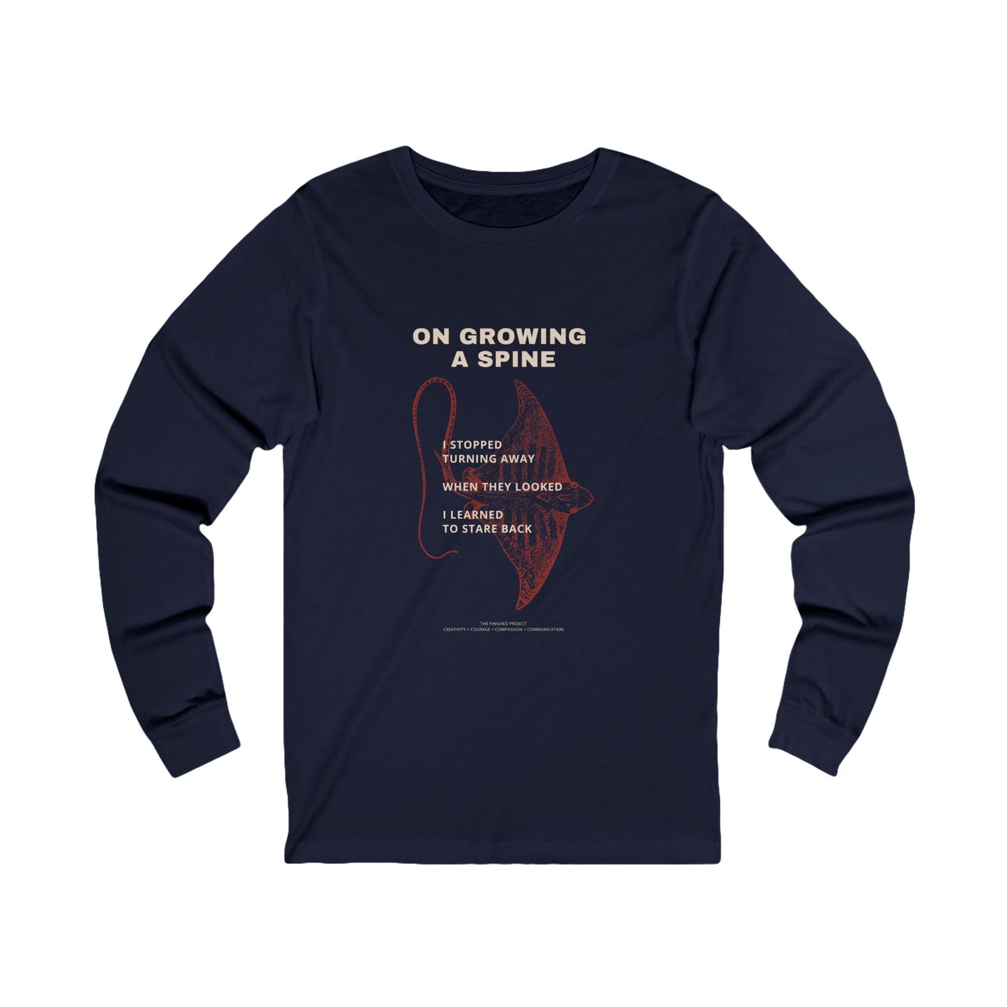 "On Growing a Spine" Long Sleeve Cotton T-Shirt, Unisex, Sizes S-2XL | The Finished Project