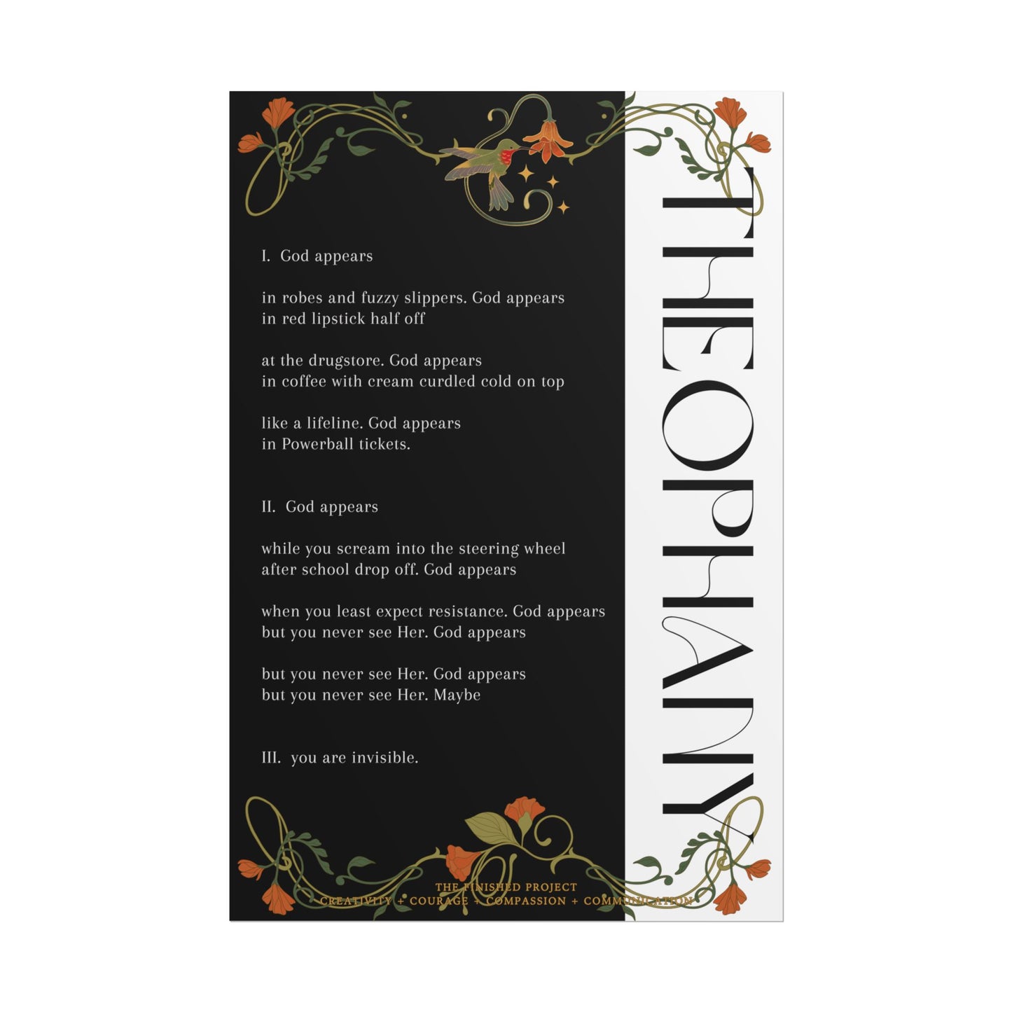 "Theophany" Poetry Poster - Vertical Matte Art Print, 24x36 or 12x18 | The Finished Project