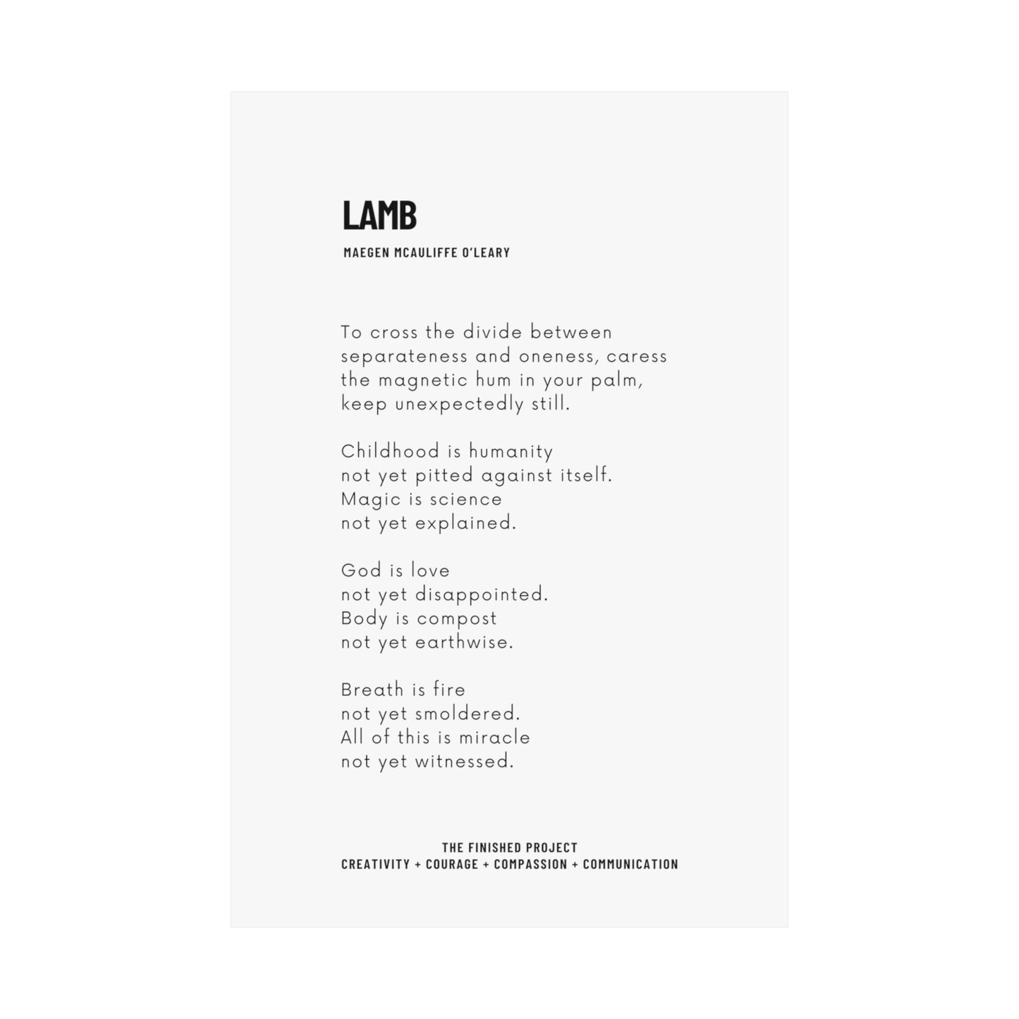 Lamb 24x36” Vertical Poetry Poster